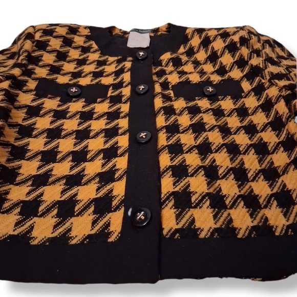 HARVÉ BERNARD Vintage Tweed Houndstooth Blazer Jacket - Black and Yellow Size 12 - Picture 4 of 10